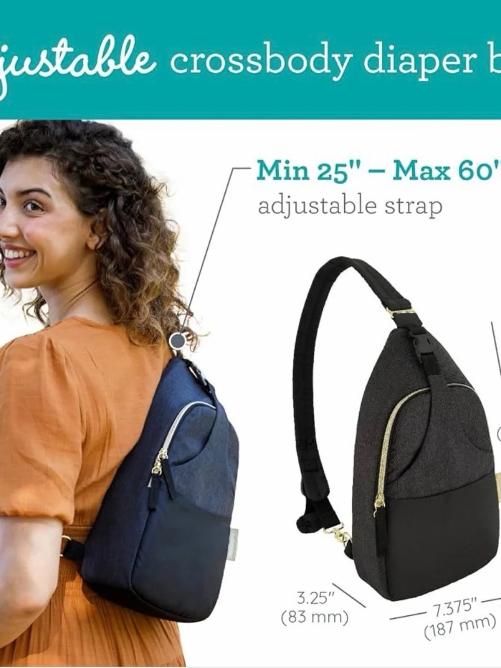 Infantino Diaper Bag Lightweight Crossbody, Black